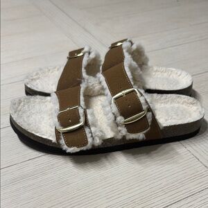 Brown Shearling-Lined Sandals